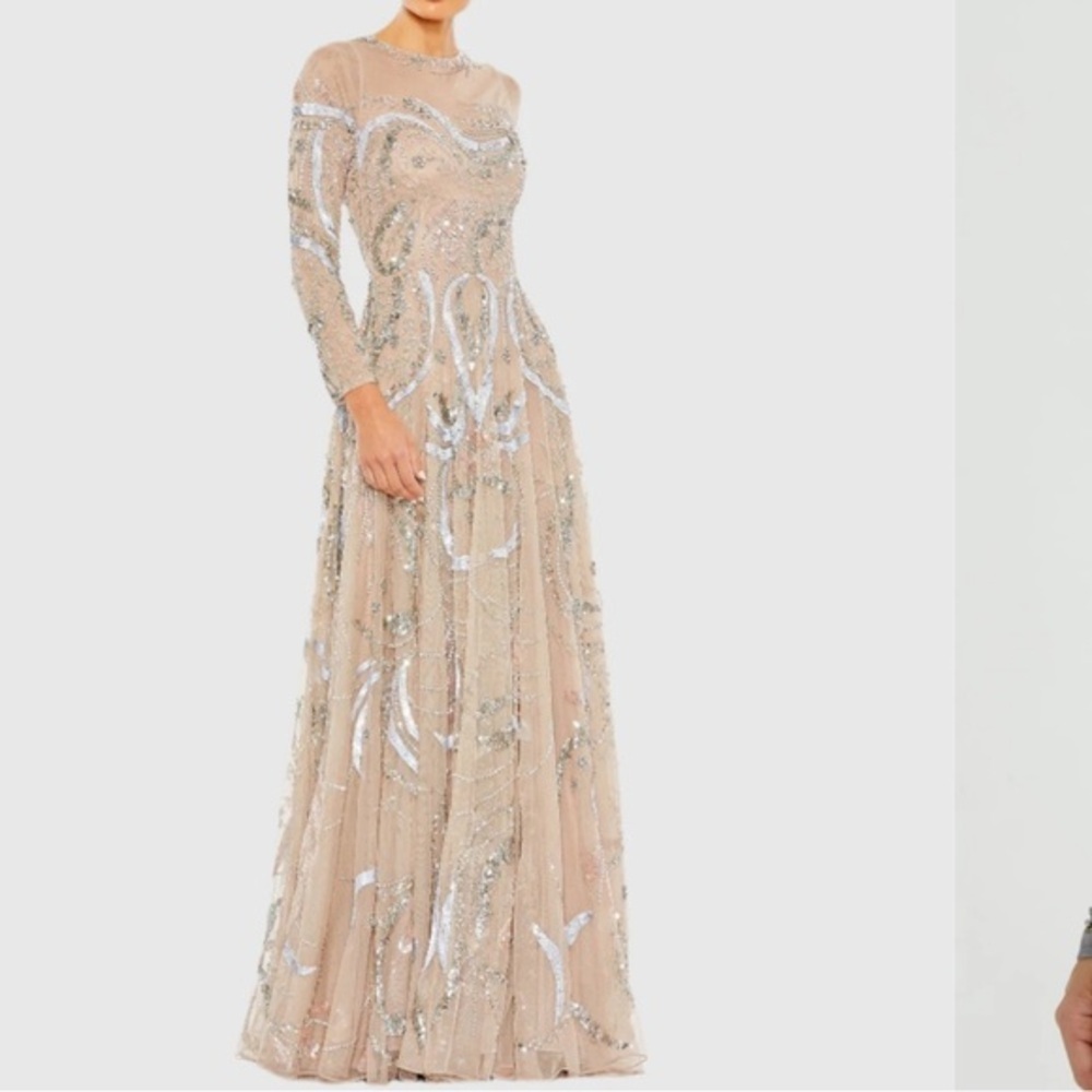 Nwt | Mac Duggal 5217 Nude Elegant Sequin Embellished Cream Gown Size 4